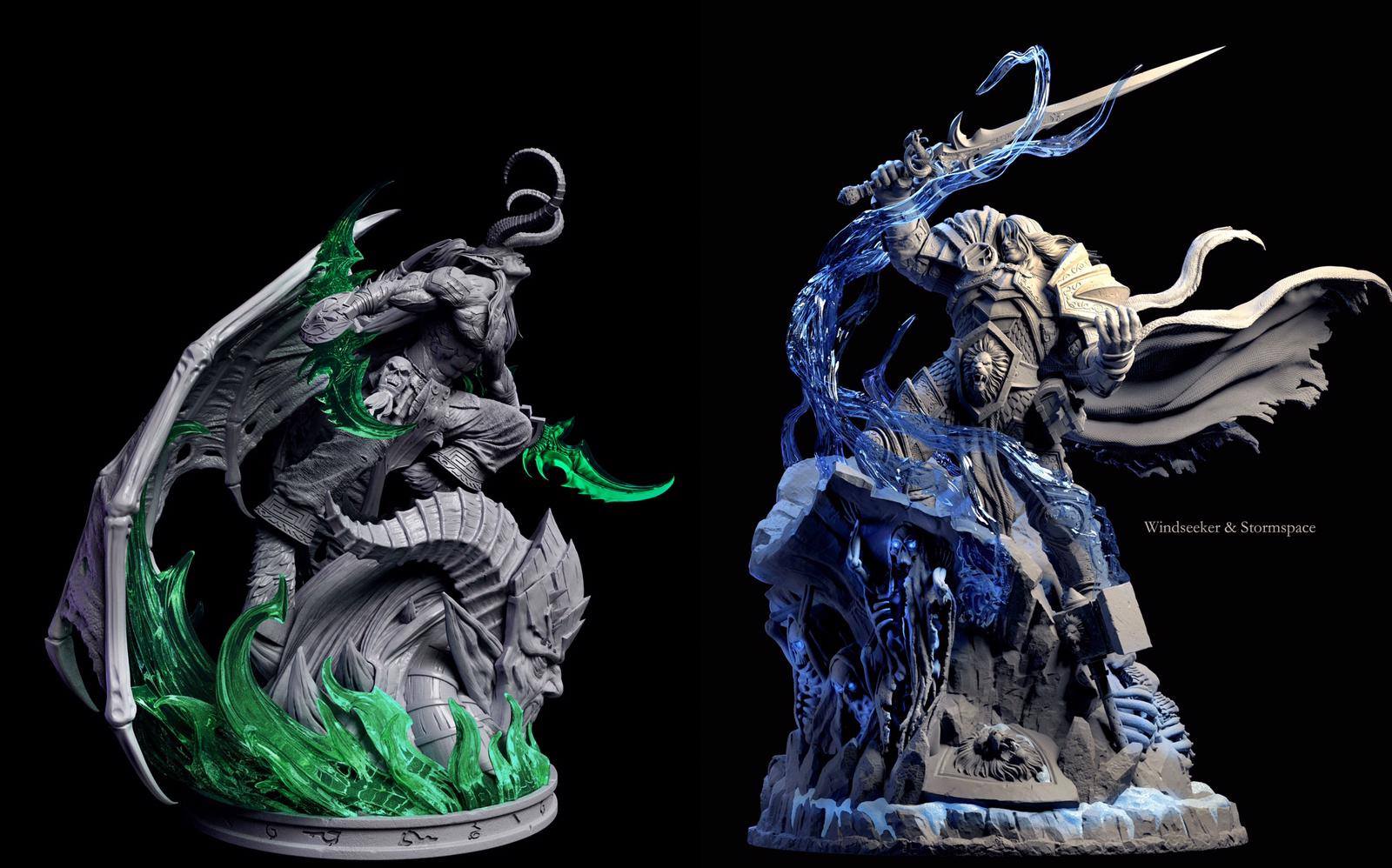 Estatuas de Arthas e Illidan por Windseeker Studios de 70 cm en polystone y resina