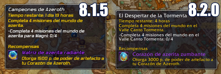 Mejora en las recompensas de Azerita de Emisarios y Expediciones Insulares en el Parche 8.2