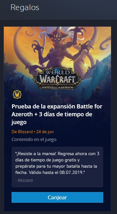 Regalo tiempo de juego y bfa