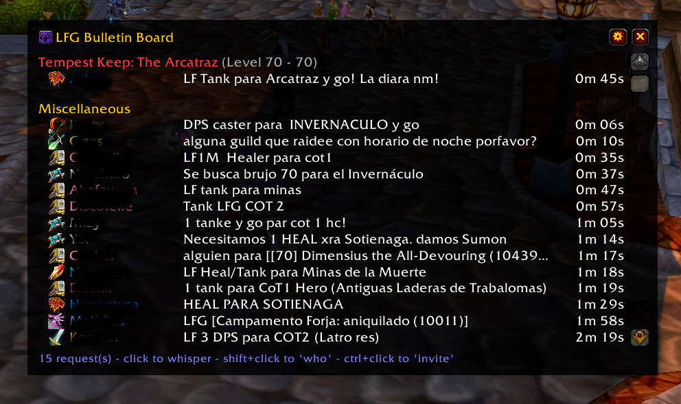 Addon para buscar grupo en TBC Classic "LFG Group Bulletin Board TBC