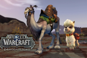 Camello de montar blanco y la mascota Locuela